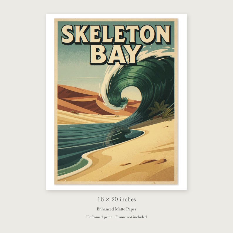 Skeleton Bay Namibia Surf unframed 16 by 20 inch print on enhanced matte paper, shown with its white paper border.