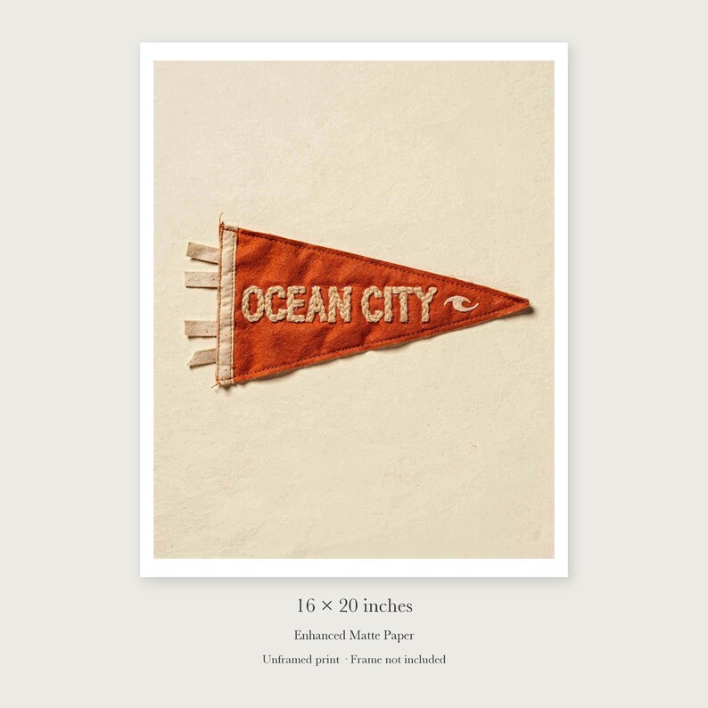 Ocean City, Maryland Surf Pennant unframed 16 by 20 inch print on enhanced matte paper, shown with its white paper border.