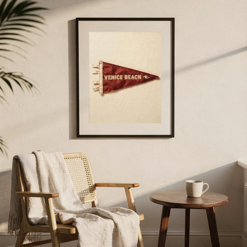 Venice Beach, California Surf Pennant Print | Vintage Felt Pennant Art | Beach House Decor | Retro Surf Wall Art | Printable Digital Downloa image 7