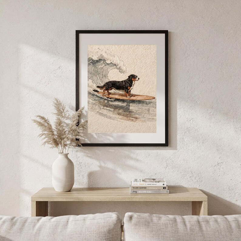 Bernese Mountain Dog Print, Surfing Dog Art, Cute Coastal Nursery Decor, Dog Lover Gift, Printable Wall Art Digital Download image 6