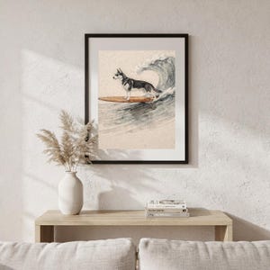 Husky Surfing Art Print | Watercolor Dog Wall Art | Coastal Beach Decor | Printable Instant Download | Funny Surf Dog Gift image 5