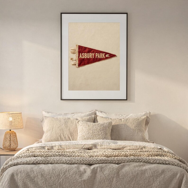 Asbury Park, New Jersey Surf Pennant Print | Vintage Felt Pennant Art | Beach House Decor | Retro Surf Wall Art | Printable Digital Download image 6