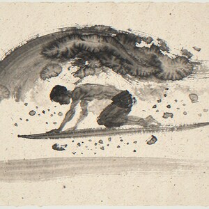 Surfer Duck Dive Xieyi Ink full artwork and composition, shown flat without a room setting.