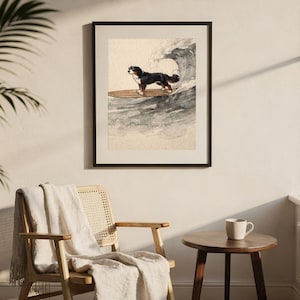 Bernese Mountain Dog Surfing Print | Watercolor Dog Wall Art | Coastal Beach Decor | Printable Download | Berner Gift image 7