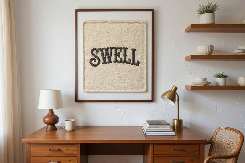Swell Embroidered Patch Print framed in a home office setting