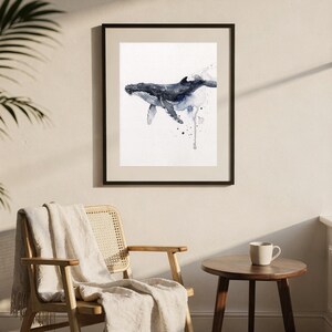 Humpback Whale Watercolor Print, Indigo Whale Painting, Coastal Wall Art, Ocean Nursery Decor, Beach House Printable Wall Art Digital Downlo image 8
