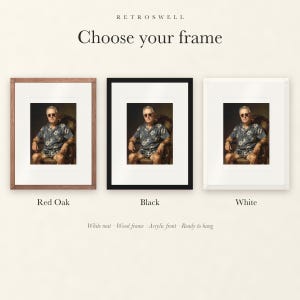Frame options for Franklin D. Roosevelt Surfer: Red Oak, black and white wood frames, each with a white mat.