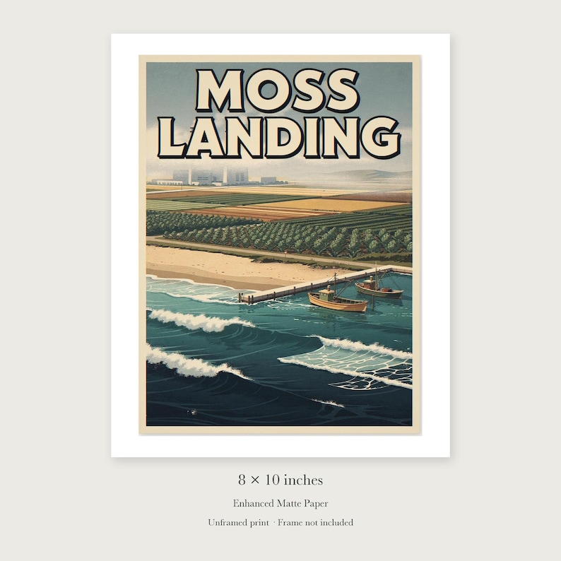 Moss Landing Surf unframed 8 by 10 inch print on enhanced matte paper, shown with its white paper border.