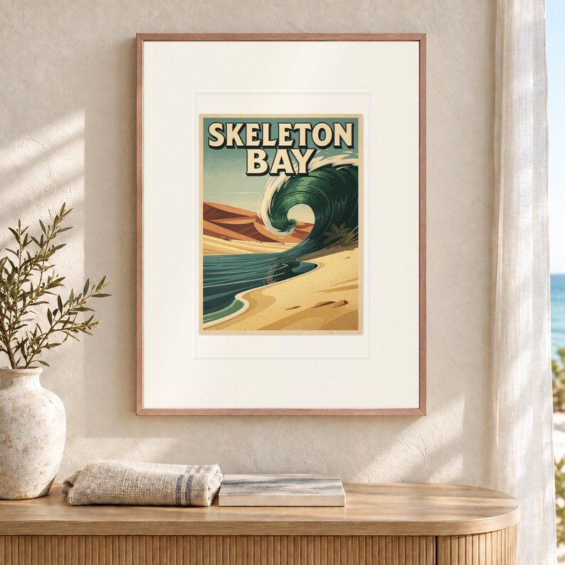 Skeleton Bay Namibia Surf Travel Poster, Framed or Unframed Vintage Style Coastal Print image 12