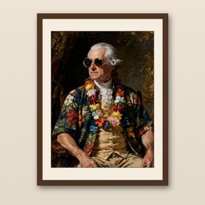 John Adams Surf Art Print - walnut framed art print with cream mat on plaster wall