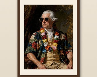 John Adams Surf Poster | Funny Founding Father Beach Art | Hawaiian Shirt President | Printable Wall Art | Digital Download