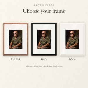 Frame options for Dwight Eisenhower: Red Oak, black and white wood frames, each with a white mat.