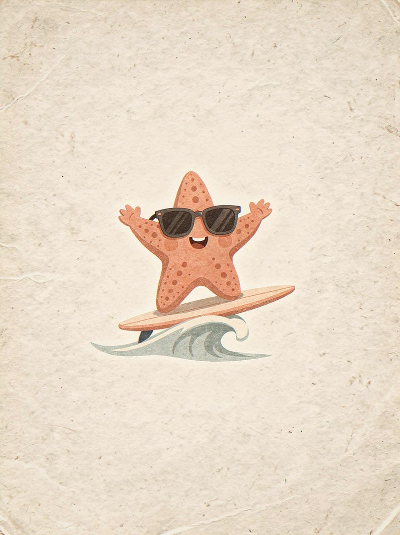 Starfish Surfing Art Print