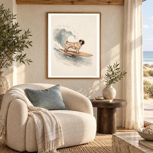 Pug Surfing Art Print | Watercolor Dog Wall Art (Digital Download) image 5