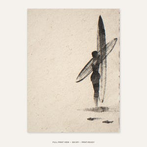 Sumi-e Dawn Patrol Surfer Print - full unframed print view, 300 DPI print-ready quality