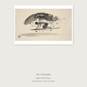 Surfer Duck Dive Xieyi Ink unframed 36 by 24 inch print on enhanced matte paper, shown with its white paper border.