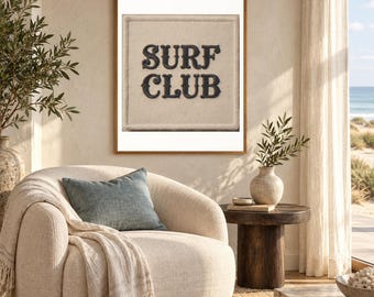 Surf Club Patch Print | Vintage Embroidered Patch Wall Art | Retro Surf Decor | Printable Beach House Art