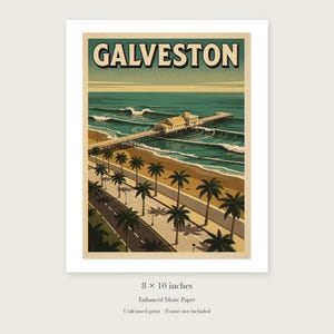 Galveston Texas Surf Travel Poster, Framed or Unframed Vintage Style Coastal Print image 7