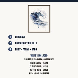 Watercolor Wave Painting Print, Prussian Blue Ocean Art, Coastal Wall Decor, Surf Art, Printable Wall Art Digital Download image 5
