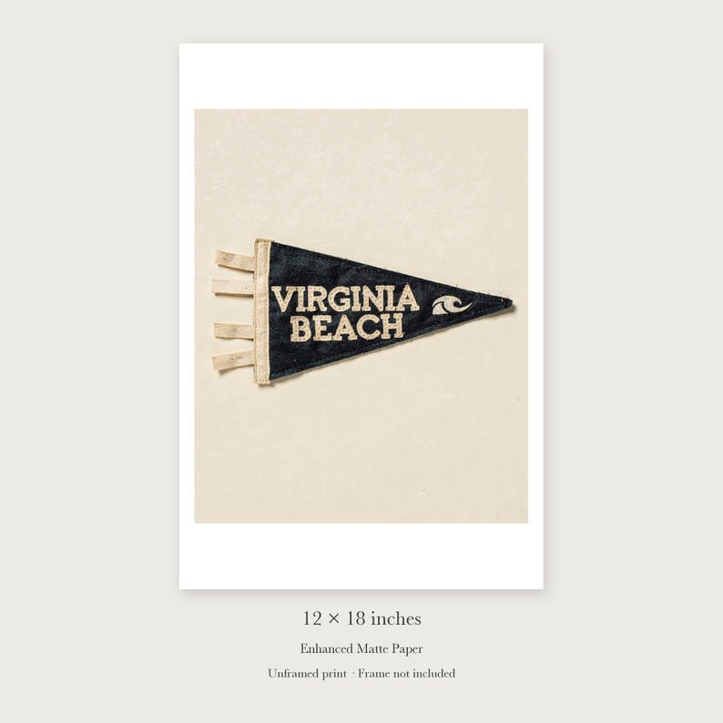 Virginia Beach Surf Pennant unframed 12 by 18 inch print on enhanced matte paper, shown with its white paper border.