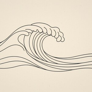 Boho Breaking Wave Line Art framed in a coastal dining room setting