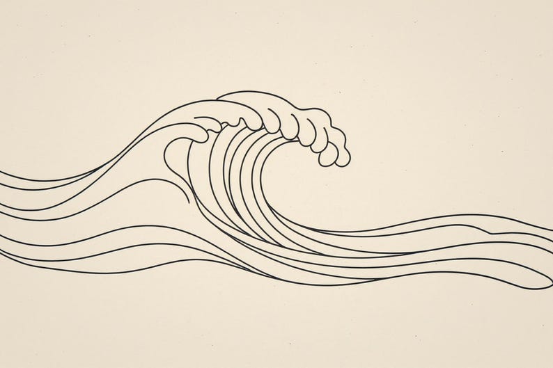 Boho Breaking Wave Line Art framed in a coastal dining room setting