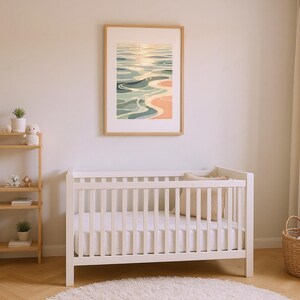 Ocean Ripples Art Print framed in a beach-style living room setting