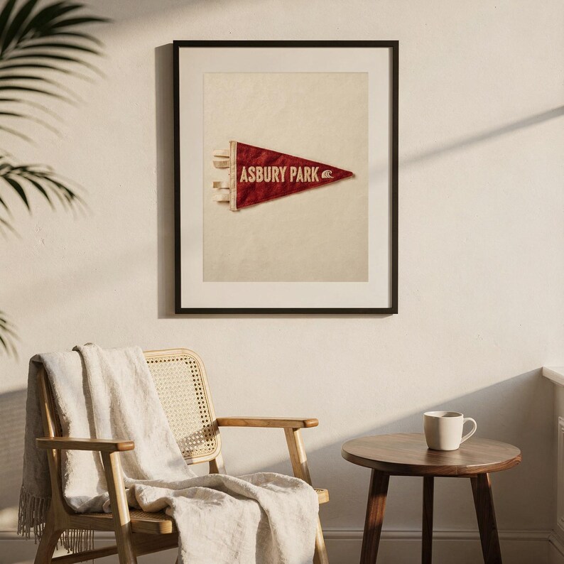 Asbury Park, New Jersey Surf Pennant Print | Vintage Felt Pennant Art | Beach House Decor | Retro Surf Wall Art | Printable Digital Download image 7