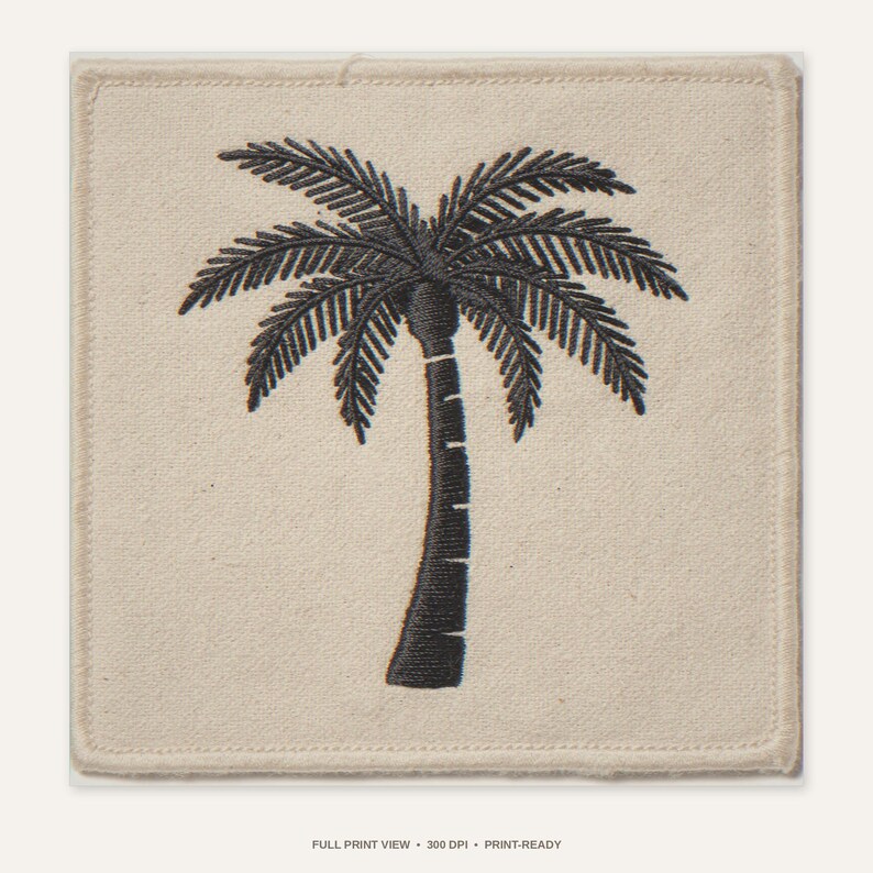 Palm Tree Embroidered Patch Print - full unframed print view, 300 DPI print-ready quality