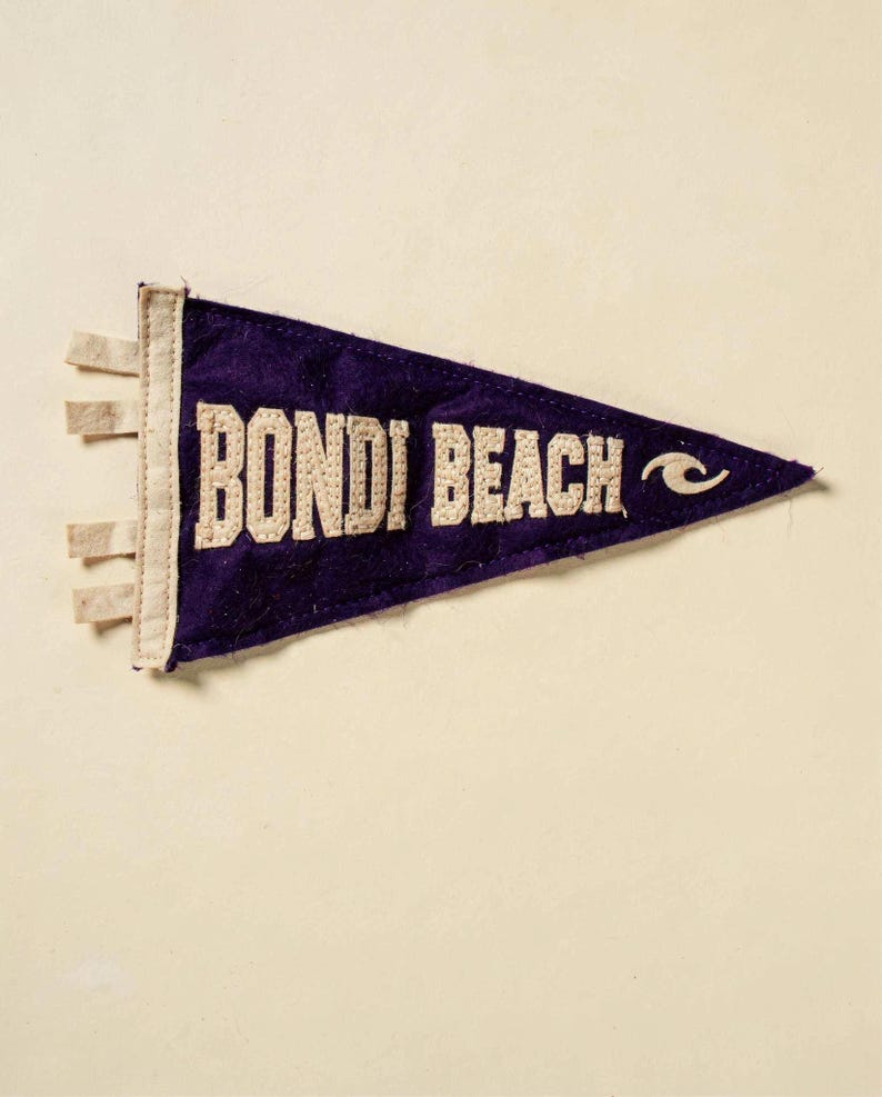 Bondi Beach, Sydney, Australia Surf Pennant Print | Vintage Felt Pennant Art | Beach House Decor | Retro Surf Wall Art | Printable Digital D image 2