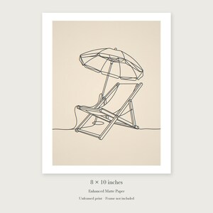 Beach Chair and Umbrella Line unframed 8 by 10 inch print on enhanced matte paper, shown with its white paper border.