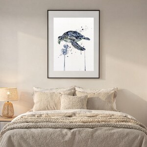 Sea Turtle Watercolor Print Coastal Wall Art Indigo Blue Ocean Painting Beach House Decor Printable Wall Art Digital Download image 7