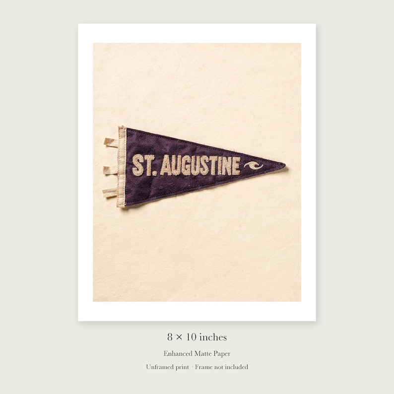 St. Augustine Surf Pennant unframed 8 by 10 inch print on enhanced matte paper, shown with its white paper border.