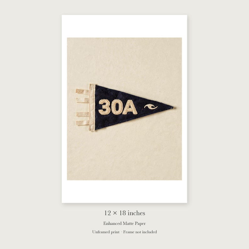 30A, Florida Surf Pennant unframed 12 by 18 inch print on enhanced matte paper, shown with its white paper border.