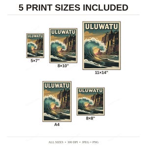 Uluwatu Bali Surf Poster - available print sizes: 5x7, 8x10, 11x14, A4, and square