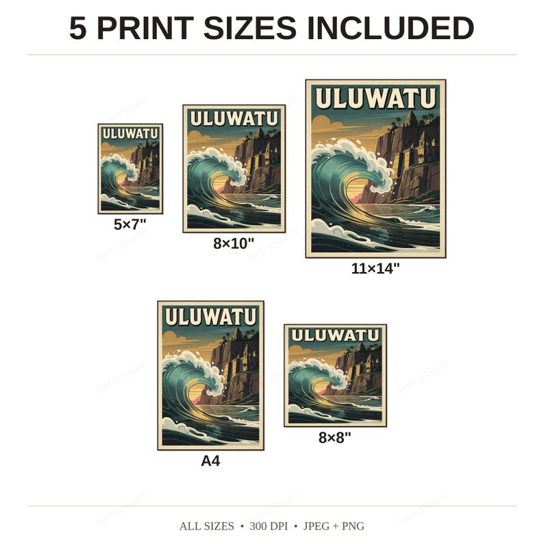 Uluwatu Bali Surf Poster - available print sizes: 5x7, 8x10, 11x14, A4, and square