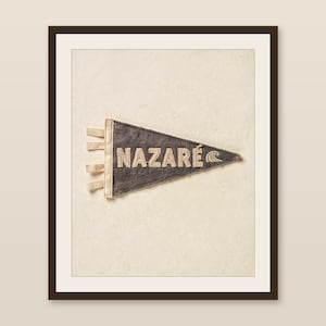Nazaré, Portugal Surf Pennant Print | Vintage Felt Pennant Art | Beach House Decor | Retro Surf Wall Art | Printable Digital Download image 1
