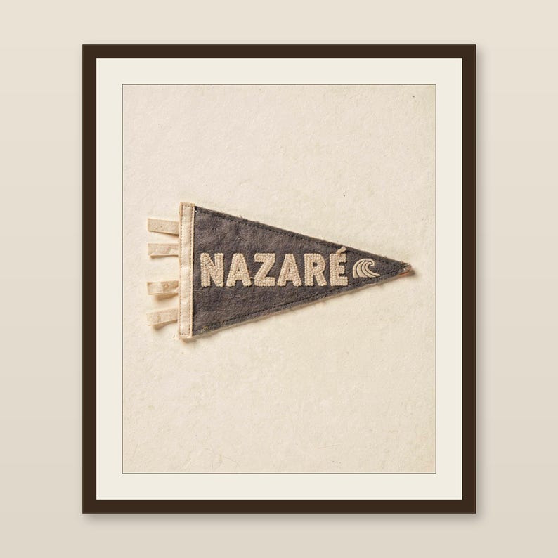 Nazaré, Portugal Surf Pennant Print | Vintage Felt Pennant Art | Beach House Decor | Retro Surf Wall Art | Printable Digital Download image 1