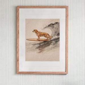 Golden Retriever Surfing Art Print, Framed or Unframed Watercolor Style Dog Poster image 13