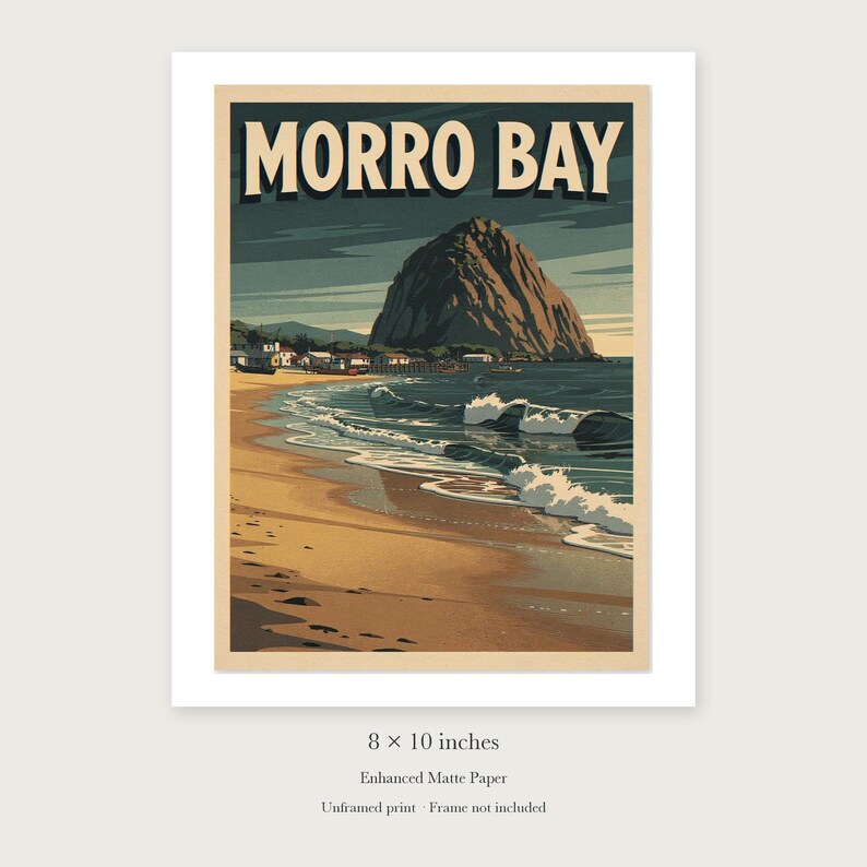 Morro Bay Surf unframed 8 by 10 inch print on enhanced matte paper, shown with its white paper border.