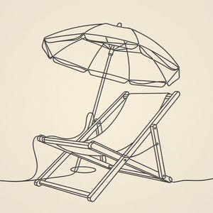 Boho Beach Chair and Umbrella Line Art framed in a coastal dining room setting