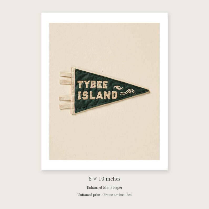 Tybee Island, Georgia Surf Pennant unframed 8 by 10 inch print on enhanced matte paper, shown with its white paper border.