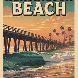 Huntington Beach Surf Travel Poster, Framed or Unframed Vintage Style Coastal Print image 10