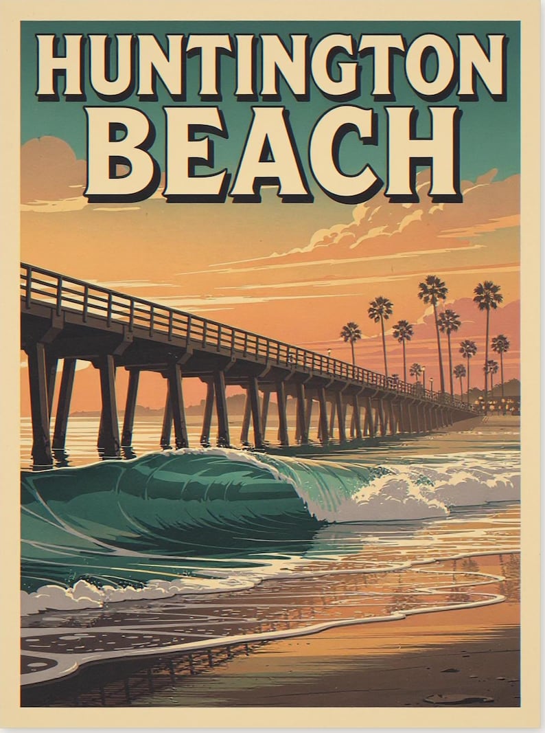 Huntington Beach Surf Travel Poster, Framed or Unframed Vintage Style Coastal Print image 10