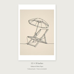 Beach Chair and Umbrella Line unframed 12 by 18 inch print on enhanced matte paper, shown with its white paper border.