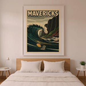 Mavericks Surf Poster | Half Moon Bay California Print | Vintage Surf Wall Art | Printable Beach Decor | Digital Download image 7