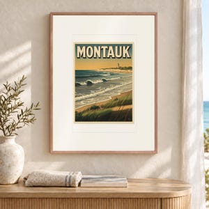 Montauk Surf Travel Poster, Framed or Unframed Vintage Style Coastal Print image 12