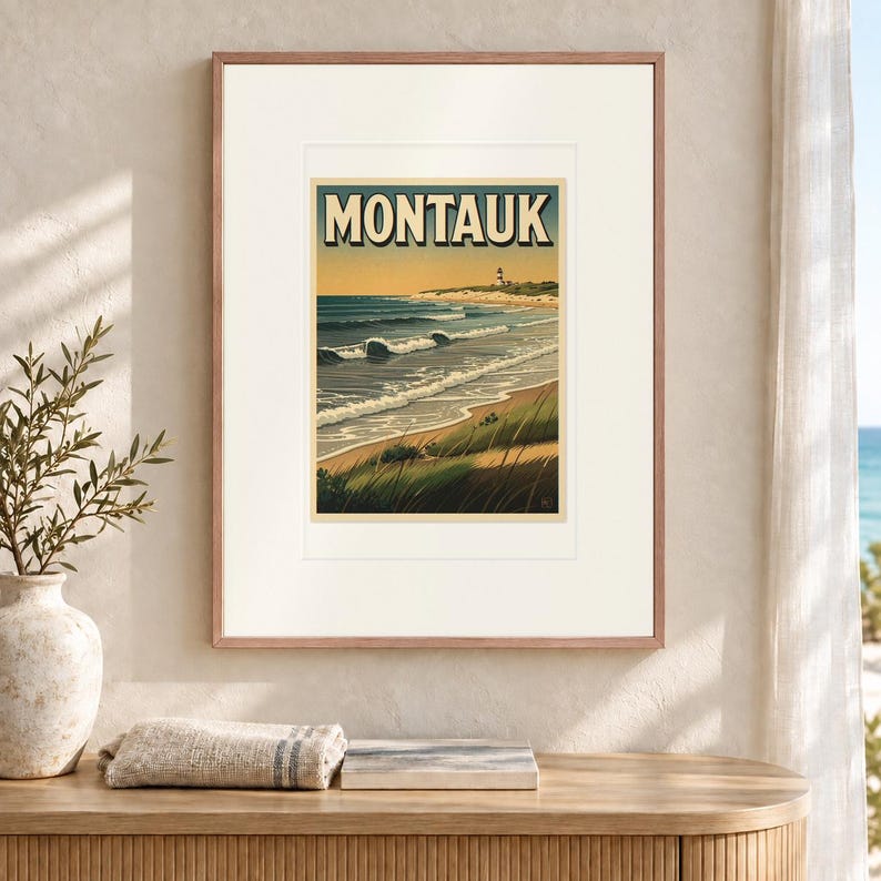 Montauk Surf Travel Poster, Framed or Unframed Vintage Style Coastal Print image 12