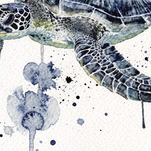 Sea Turtle Watercolor Print Coastal Wall Art Indigo Blue Ocean Painting Beach House Decor Printable Wall Art Digital Download image 4