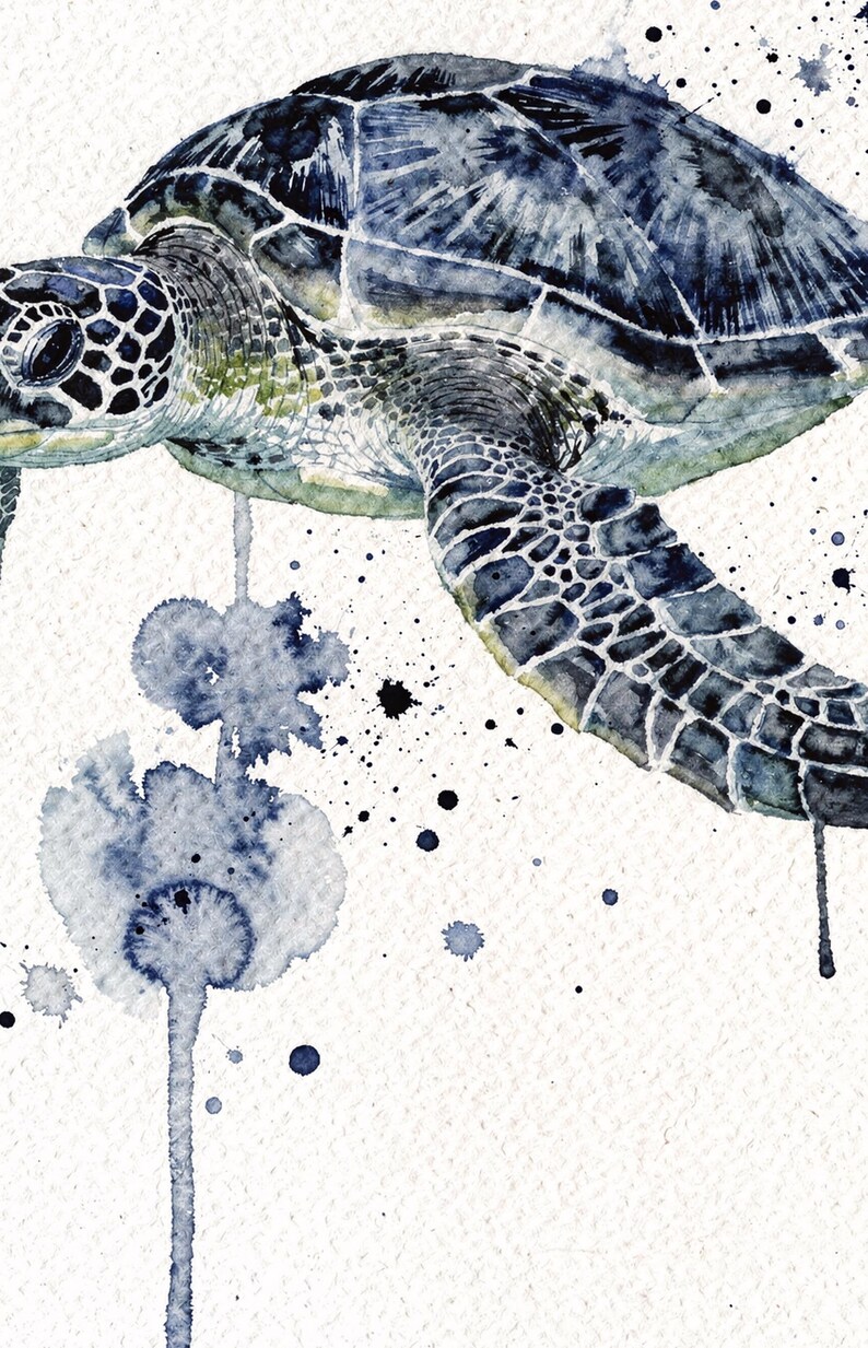 Sea Turtle Watercolor Print Coastal Wall Art Indigo Blue Ocean Painting Beach House Decor Printable Wall Art Digital Download image 4